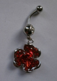 Navel piercing strass bloem rood