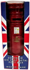 Metalen spaarpot Brits postbus 15.5 cm hoog