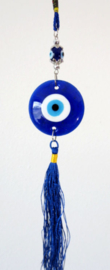 Gelukshanger grote glaze boze oog blauw - 5 cm doorsnee 31 cm lang