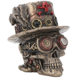 Clockwork Baron Steampunk bronzen doodskop met hoge hoed Voodoo Baron Samedi 11 cm hoog