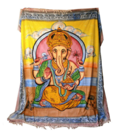 Indiase katoenen bedsprei wandkleed Ganesha gekleurd - 210 x 240
