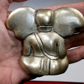 Ganesha met grote oren beeld verzilverde brons 7 cm hoog