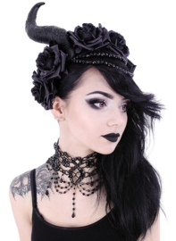 Restyle Gothic haarband Evil Queen - met zwarte rozen en horens