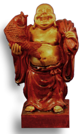 Happy boeddha met vis rood - 12.5 cm hoog