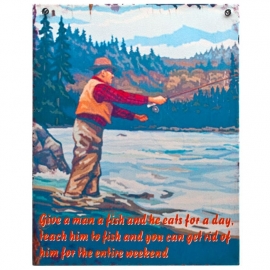 Blikken metalen wandbord  Give a man a fish 19 x 24 cm