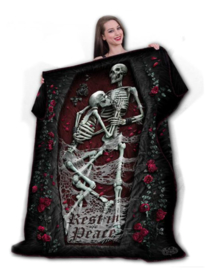Spiral Direct - Rest in Peace - fleece deken met dessin van twee skeletten in een kist - 150 x 200 cm