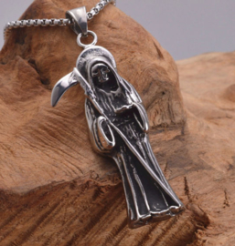 Santa Muerte Magere Hein  ketting 316 titanium staal 5.5 cm lang