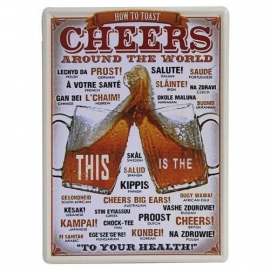 Blikken metalen wandbord How to say Cheers - 20 x 30 cm