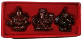 Ganesha beelden roodbruine resin set van 3 stuks - 5 cm hoog