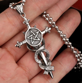 Luck and Holy Cross kruis met pentagram biker sieraad 316 titanium staal - 6.5 x 3.5 cm