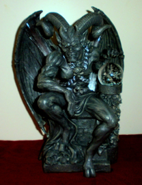 Duivel Lucifer Satan Gehoornde God polystone beeld met ledlicht - 25 cm hoog