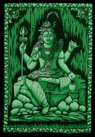 Indiase wandkleed muurkleed katoen Shiva driekleurig zwart wit groen - c.a.  80 x 110 cm