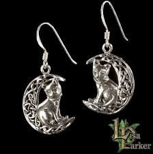 925 zilveren oorbellen Katten op Maan Lisa Parker 3.5 cm lang