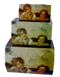Set van 3 houten engelendozen - 25x16x14 - 20x12x11 - 15x9x8 cms
