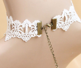 Witte Gothic lolita kanten choker met rode roos 4