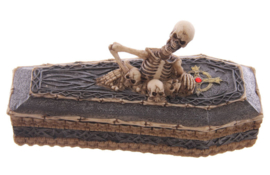Sieradendoos skelet klimmend uit doodskist - 16 cm lang