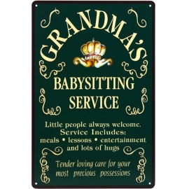 Blikken metalen wandbord Grandma's Babysitting 20 x 30 cm