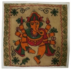 Indiase geborduurde kussenhoes Ganesha beige - 38 x 38 cm