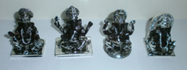 Zittende Ganesha Beelden Zilver Bruin - zet van 4 - 5.5 X 4 X 6 cm