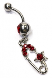 Navelpiercing strass speld rood - 5 cm lang