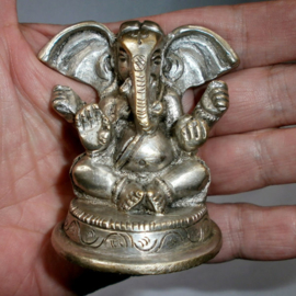 Ganesha beeld verzilverde brons 6 cm hoog