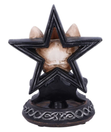 Familiar Worship - Doodskop van Kat met Pentagram en Keltische Symbolen - Backflow Wierookbrander - 15.3 cm hoog