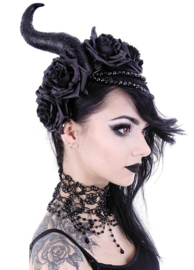 Restyle Gothic haarband Evil Queen - met zwarte rozen en horens