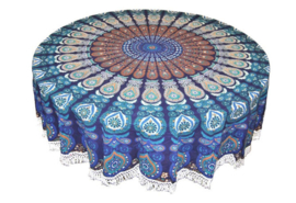 Ronde mandala doek bedsprei wandkleed tafelkleed vloerkleed blauw groen - 180 cm doorsnee
