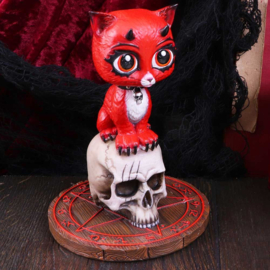 Devil Kitty - Duivel Kat Beeld op Doodskop en Pendelbord met Pentagram - Dessin James Ryman - 16 cm hoog