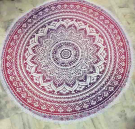 Ronde mandala doek bedsprei wandkleed tafelkleed vloerkleed burgundy wit - 200 cm doorsnee