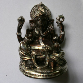 Zittende Ganesha Beelden Zilver Bruin - zet van 4 - 5.5 X 4 X 6 cm