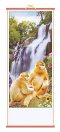 Chinese scroll gouden apen bij waterval