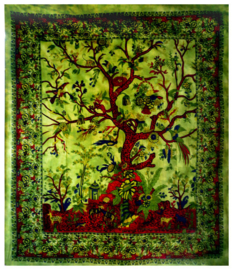Bedsprei Levensboom / Tree of Life  groen 200 x 220 cm (2 pers) 1