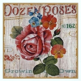 Metalen wandbord Roses - 20 x 20 cm