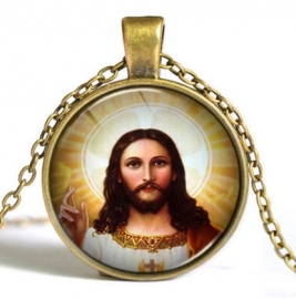 Glazen hanger met ketting Christus dessin 4