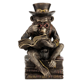 Chimpanzee Scholar - Darwinisme - bronskleurige Steampunk Aap - 19.5 cm