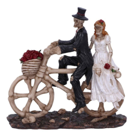 Hitch a Ride - skeletten op fiets Gothic horror huwelijksbeeld - 14.5 cm