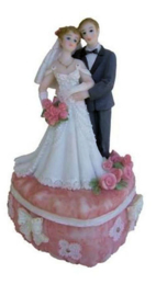 Huwelijk bruidspaar hartvormig doos 14 x 9 cm roze