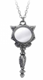 Alchemy Gothic nekketting met spiegel - Sacred Cat Vanitas - Egyptische occulte kat met 3e oog - 7.8 cm hoog