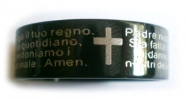 Zwarte stalen ring met Pater Noster gebed (Spaans)
