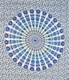 Bedsprei, wandkleed, grand foulard Paauw Mandala lichtblauw - 210 x 220 cm
