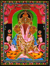 Wandkleed Hindu God Ganesha zittend - c.a. 80 x 110 cm