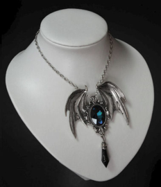 Restyle nekketting / broche - Della Morte - cyaan vleermuis