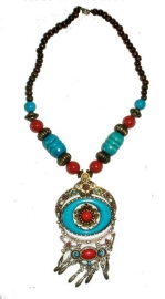 Tibetaanse ketting turquoise bloem dessin 2