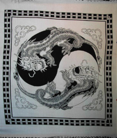 Bedsprei, wandkleed, grand foulard Yin Yang Feng Shui Chinese Draken Zwart Wit - 220 x 240 cm