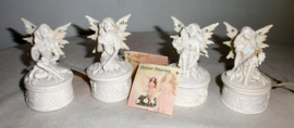 Flower Fairies - set van 4 mini beeldjes op dozen - 7.5 cm hoog