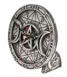 Alchemy The Vault - Wiccan Desk Clock - occulte klok met drievoudige maan en pentagram - 12 cm doorsnee