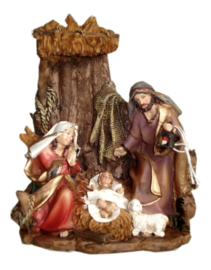 Polystone Kerststuk Jezus Christus Maria Jozef schaap - 16 cm hoog