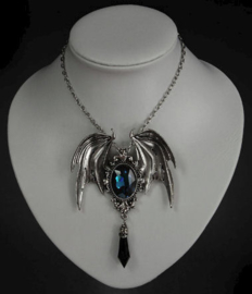 Restyle nekketting / broche - Della Morte - cyaan vleermuis