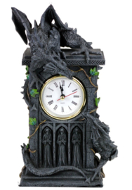 Duelling Dragons staande Gothic klok met Magere Hein figuren - 26 cm hoog